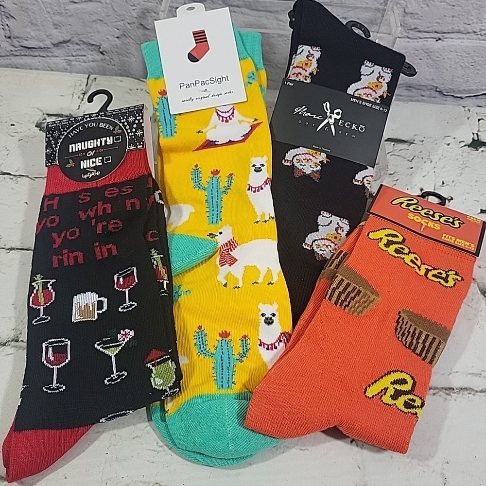 Adult‎ Novelty Socks Lot Of 4 Christmas Drinking Llama Reeses Maneki-necko Cat